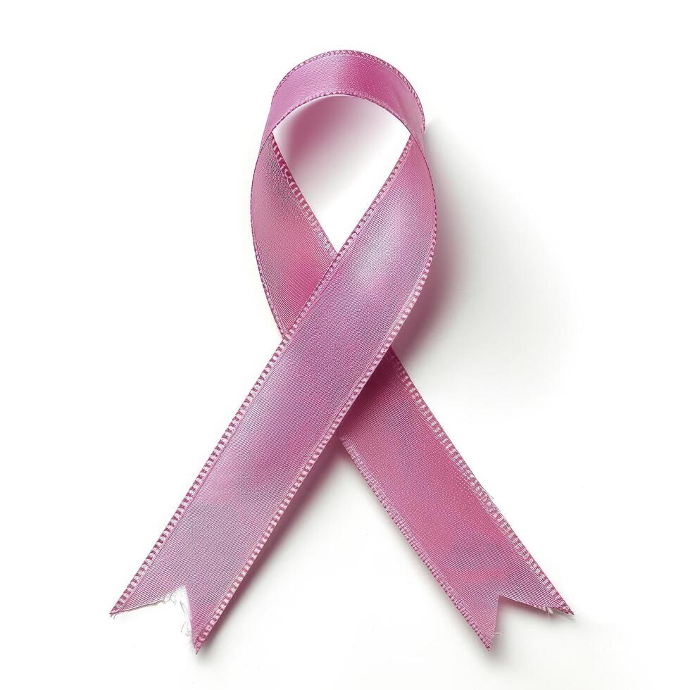 ai generado rosado cinta, pecho cáncer conciencia símbolo, aislado en un blanco antecedentes. nacional pecho cáncer conciencia mes. foto