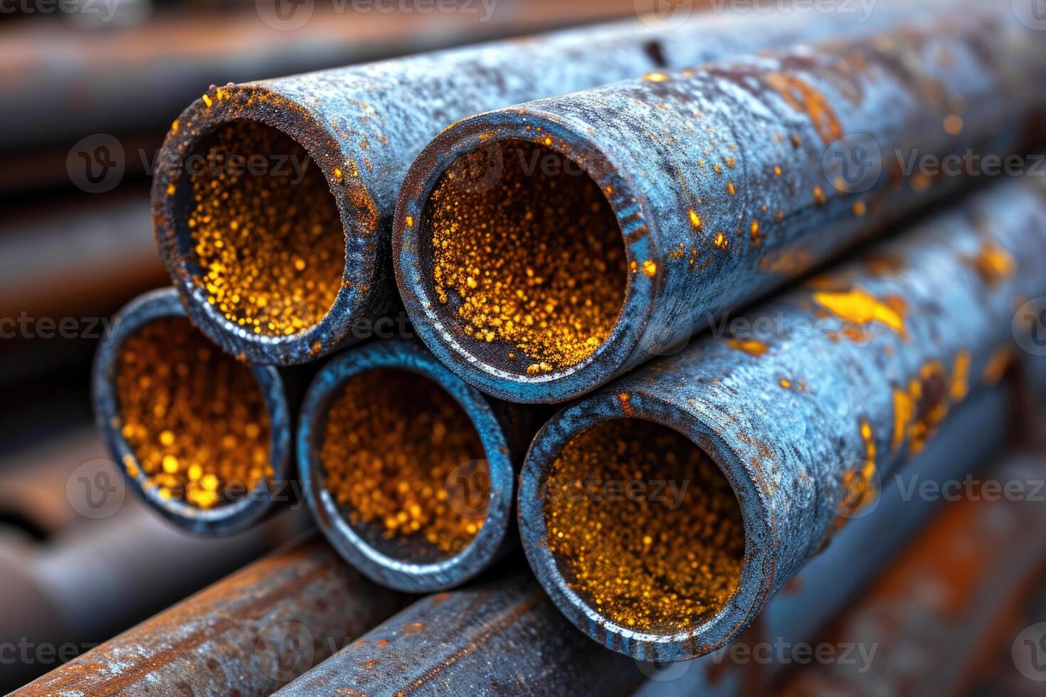 AI generated Products of the metalwork plant. The round rolling profile is rusty photo