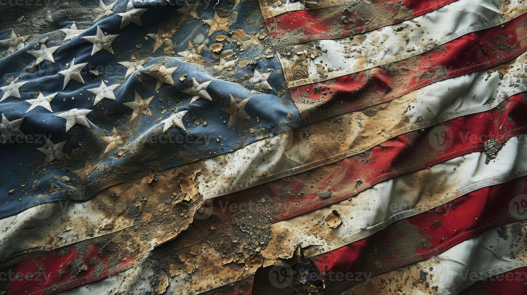 AI generated Dirty flag of the United States of America, symbolic image for destroyed and broken United States of America photo