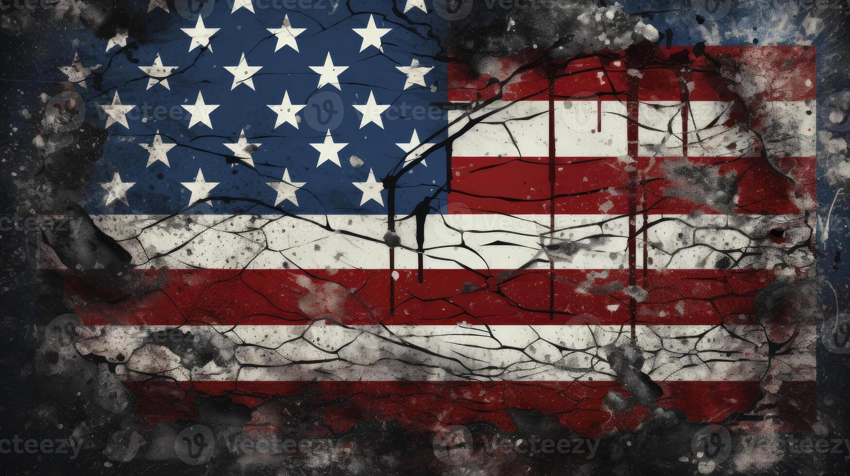 AI generated Dirty flag of the United States of America, symbolic image for destroyed and broken United States of America photo