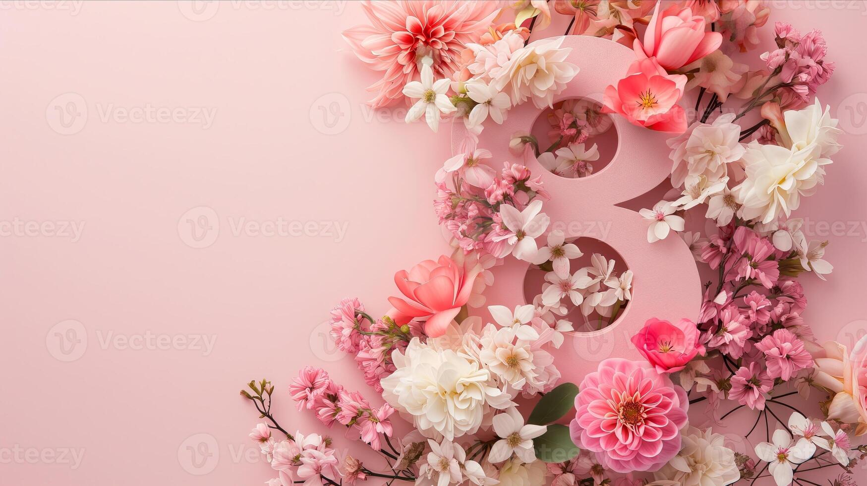 AI generated Number 8 Illustration. Floral decoration for background and banner for 8th march women's day with copy space photo