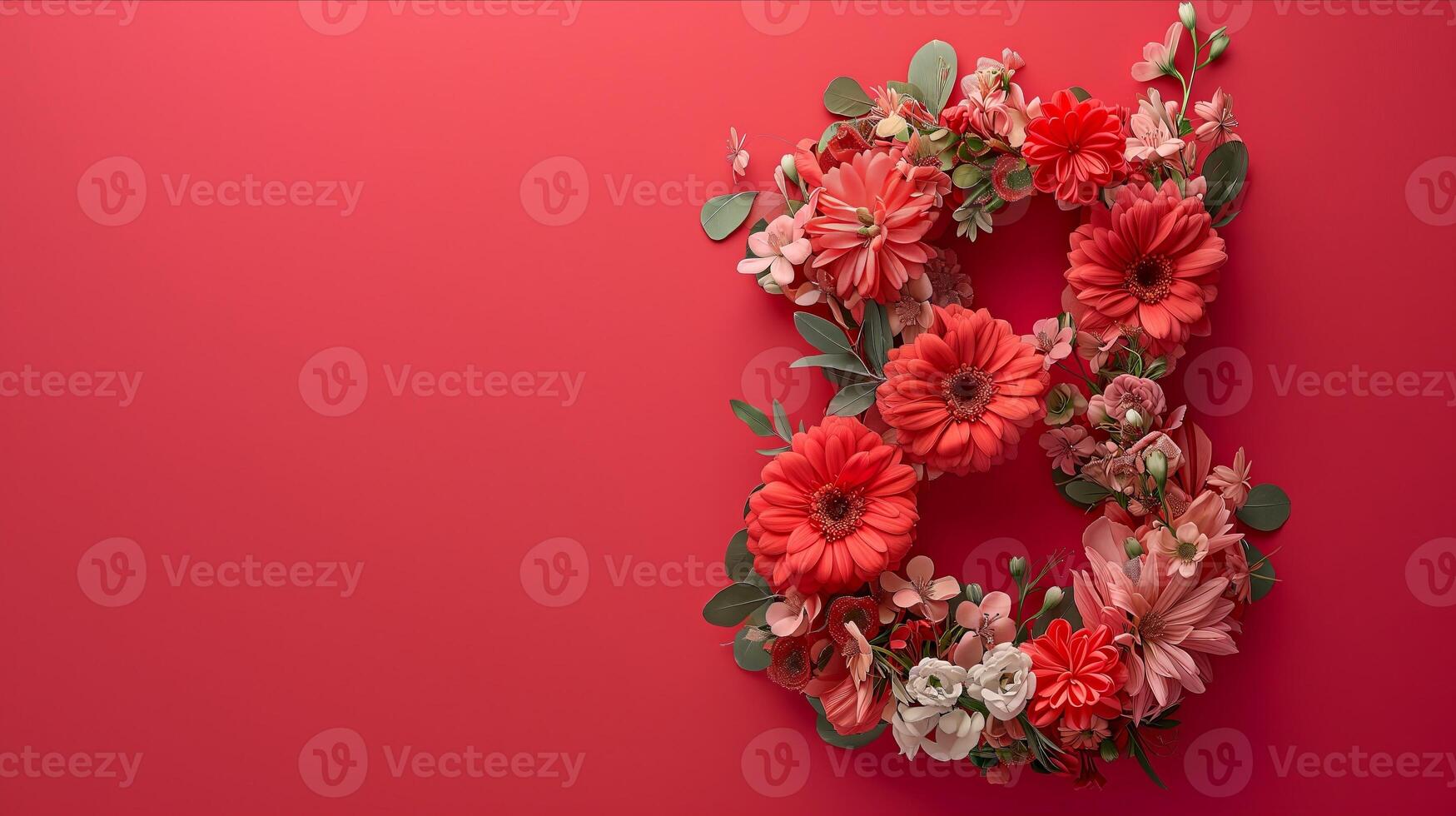 AI generated Number 8 Illustration. Floral decoration for background and banner for 8th march women's day with copy space photo