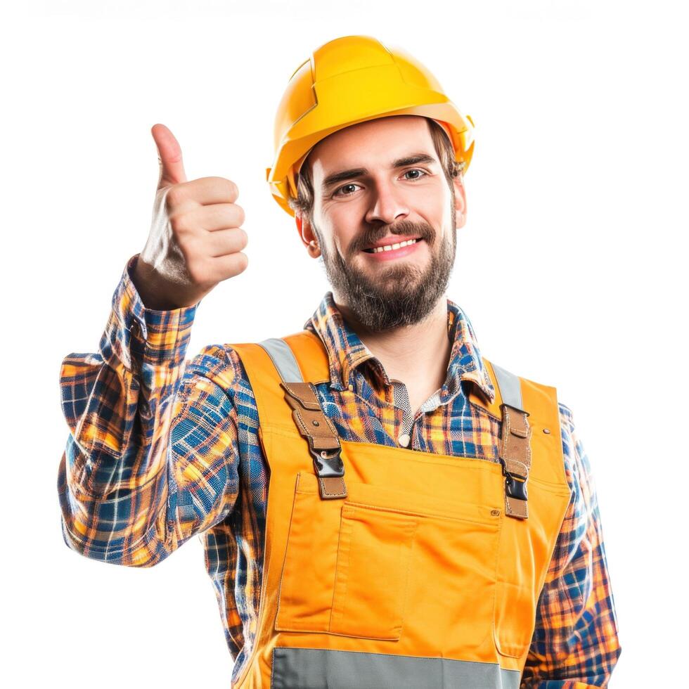 AI generated handsome worker worker showing thumbs up isolated photo