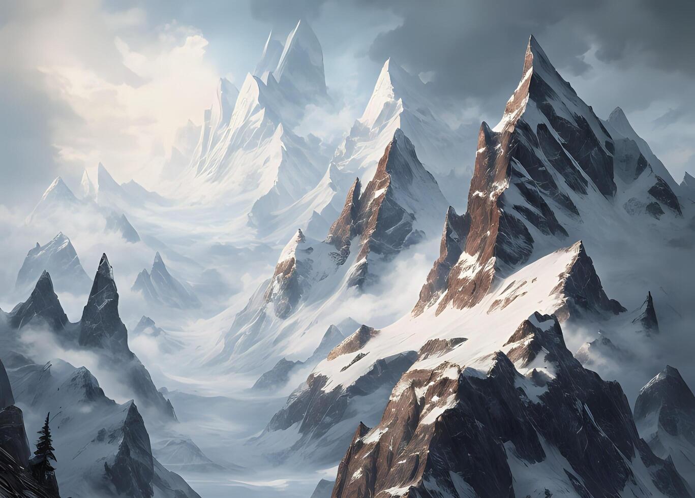 AI generated mountain range with snow photo