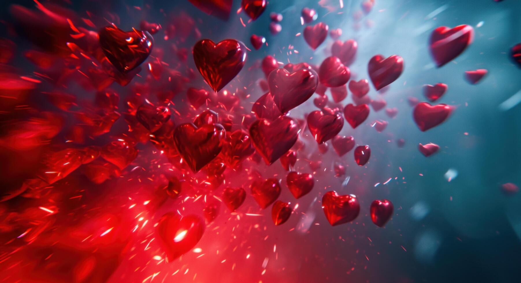 AI generated red hearts of many light photo