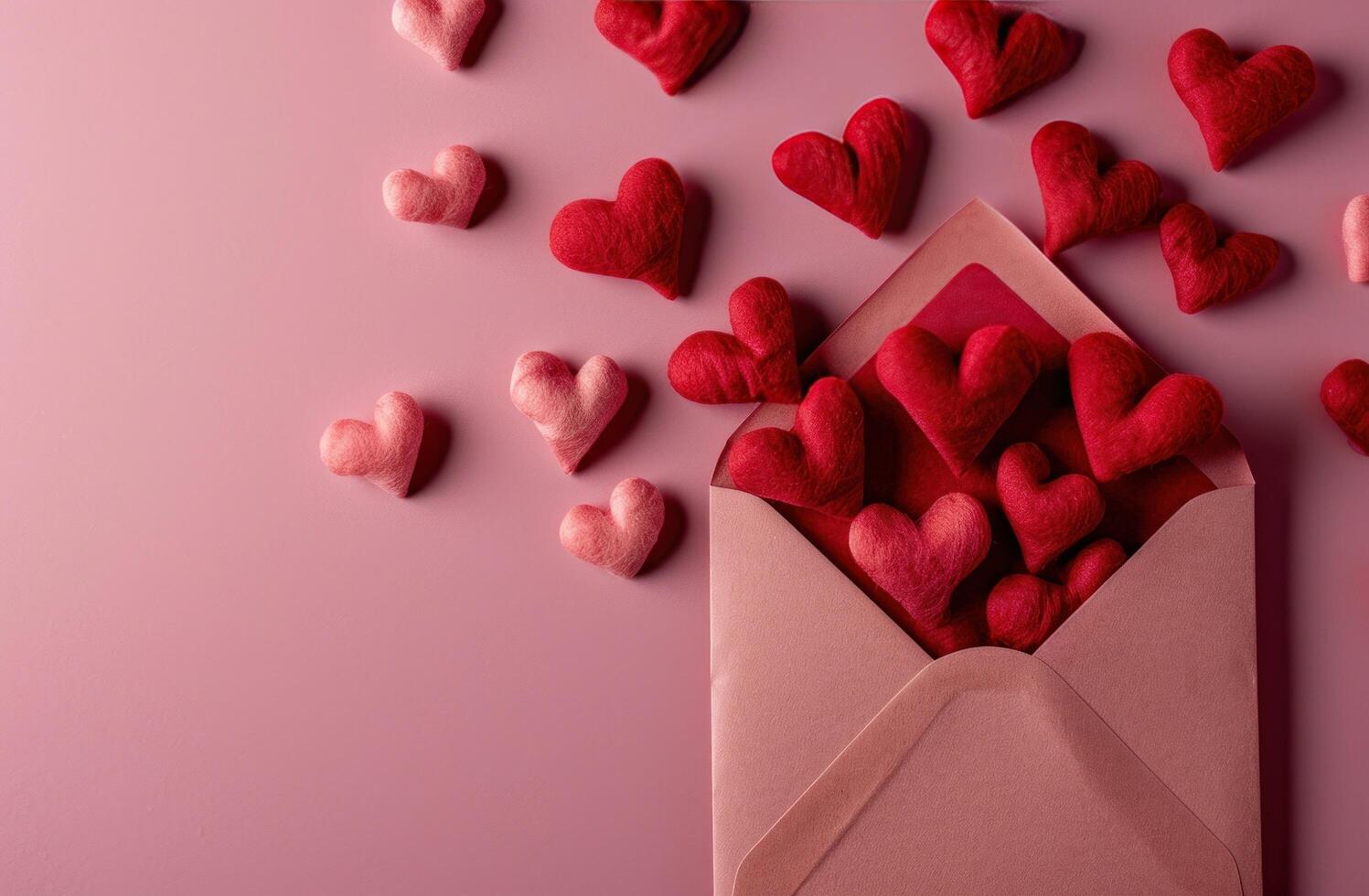 AI generated valentine's day open envelope with hearts surrounding photo