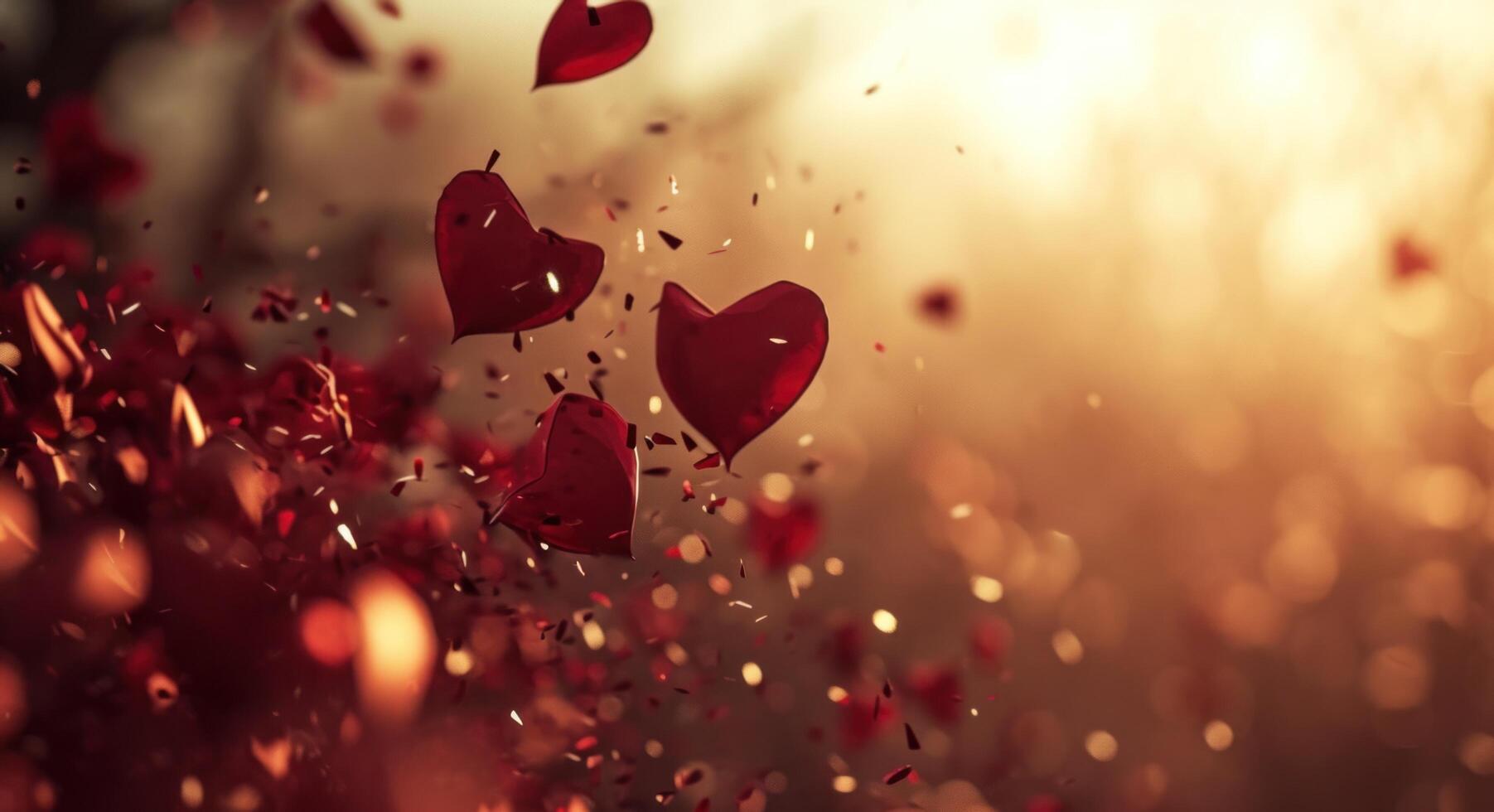 AI generated red hearts of many light photo