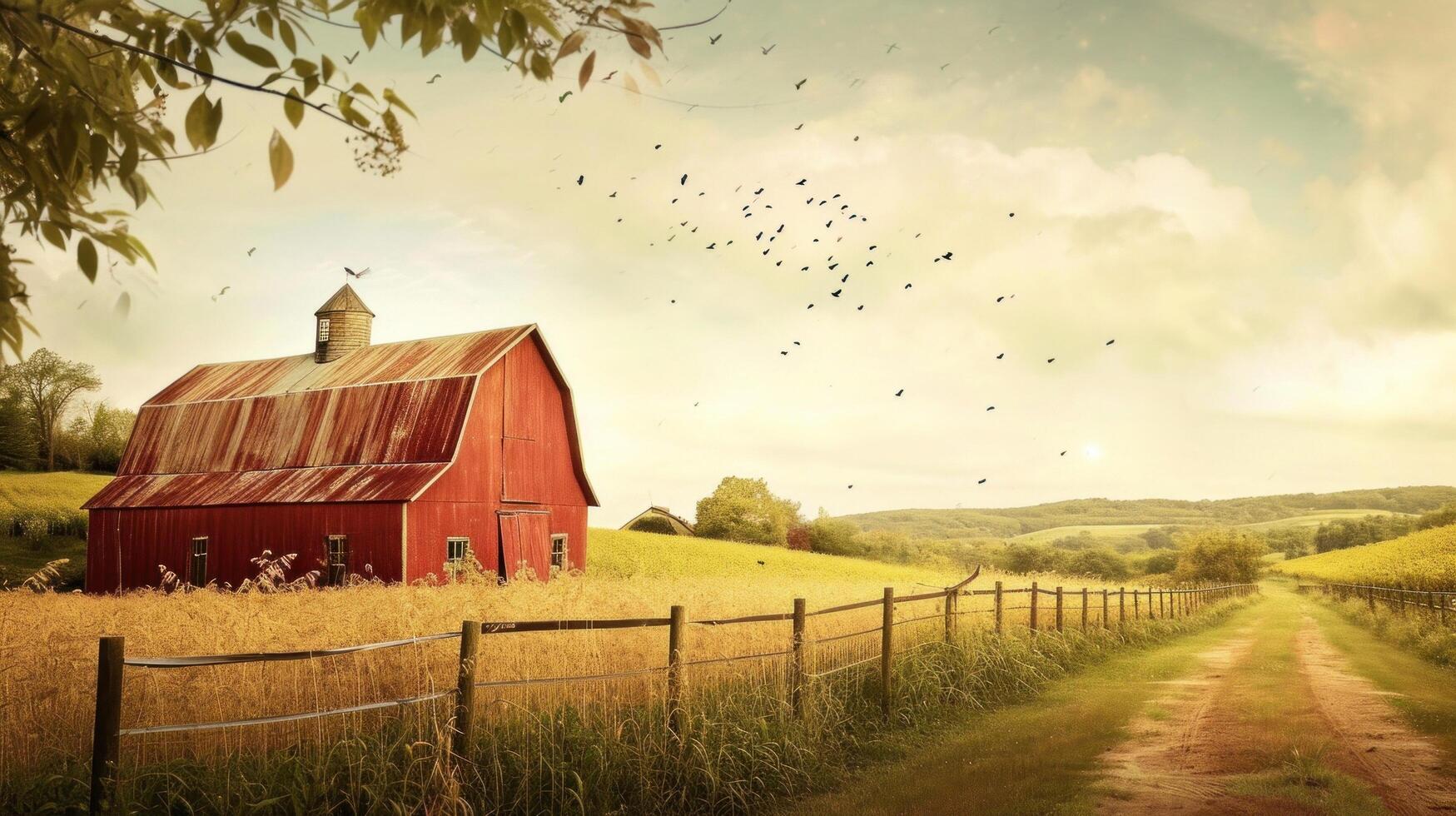 AI generated Farm advertisment background with copy space photo