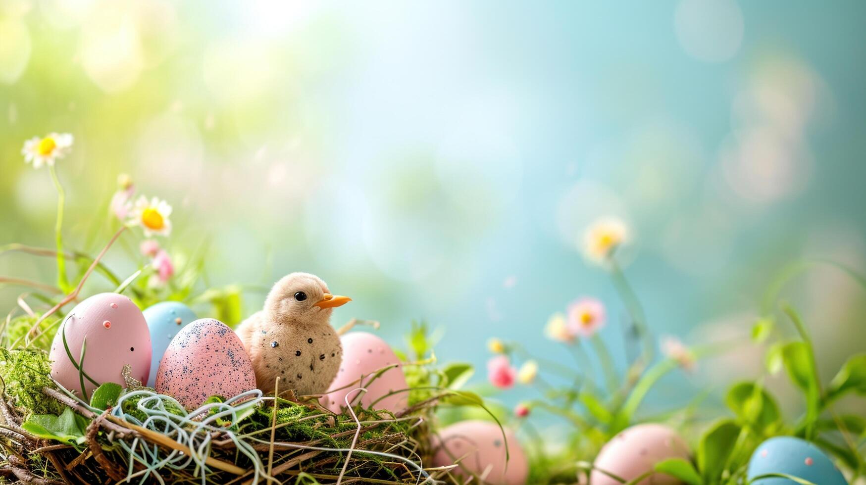 AI generated Easter advertisment background with copy space photo