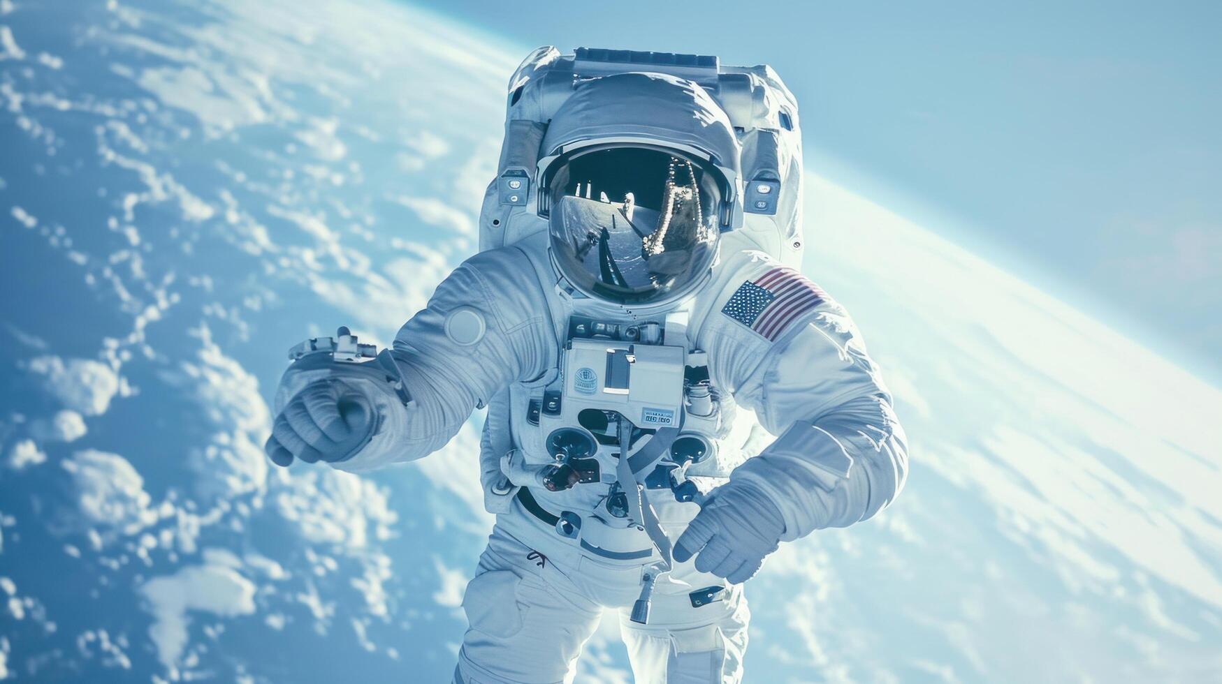 AI generated Astronaut advertisment background with copy space photo