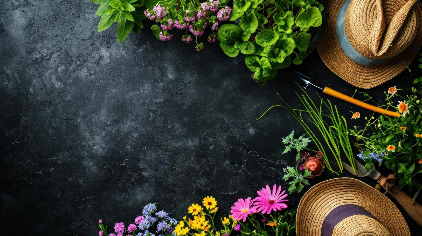 AI generated beautuful gardening background with copy space photo