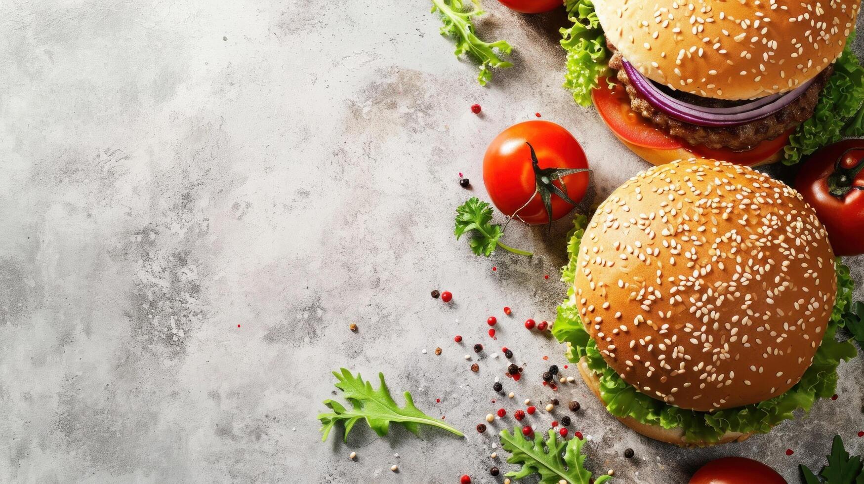 AI generated beautuful burger background with copy space photo
