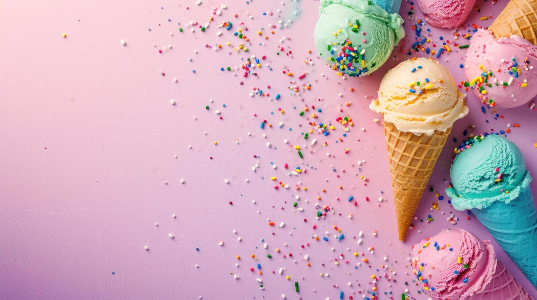 AI generated beautuful ice cream background with copy space photo