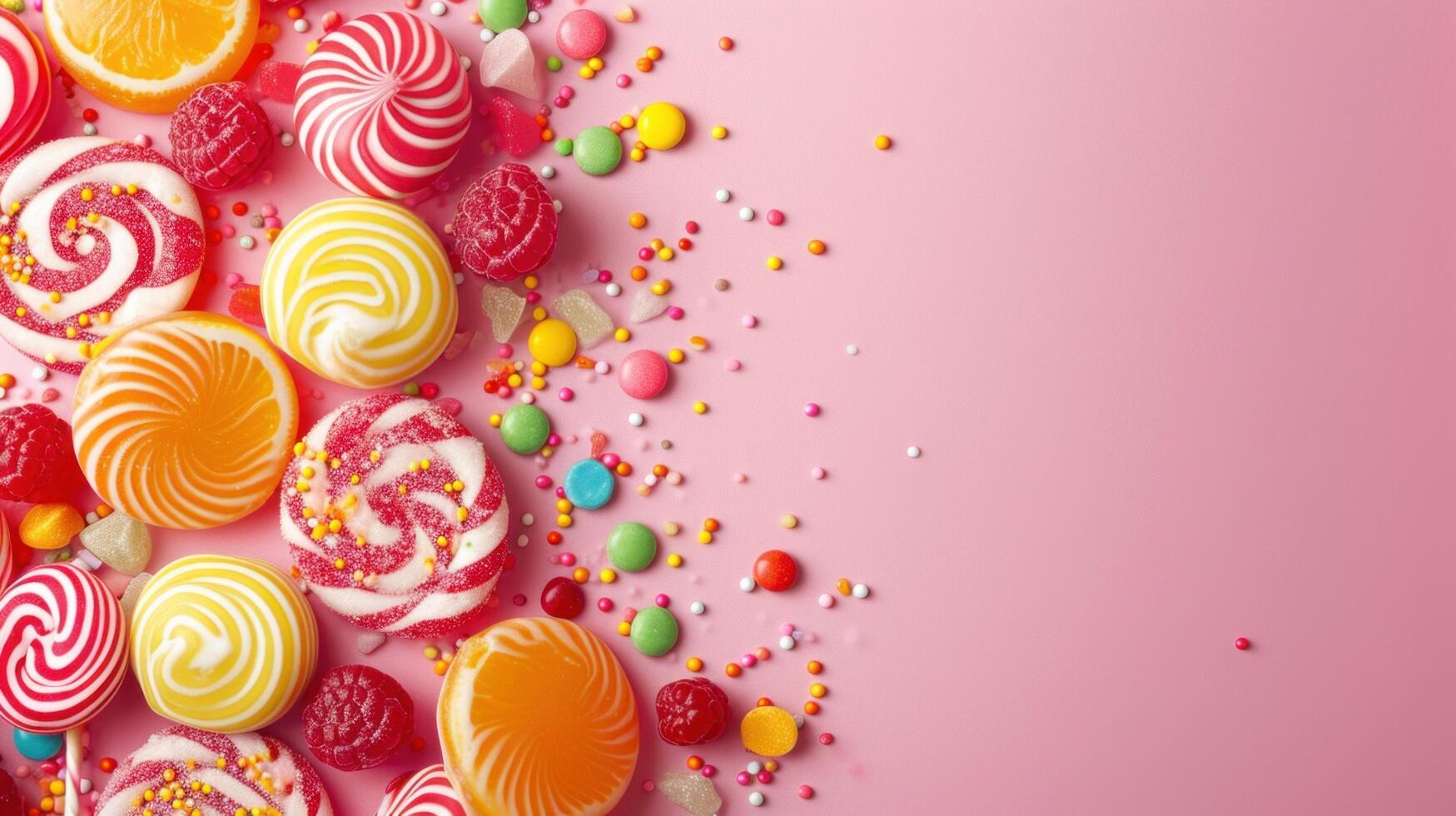 AI generated beautuful candies background with copy space photo