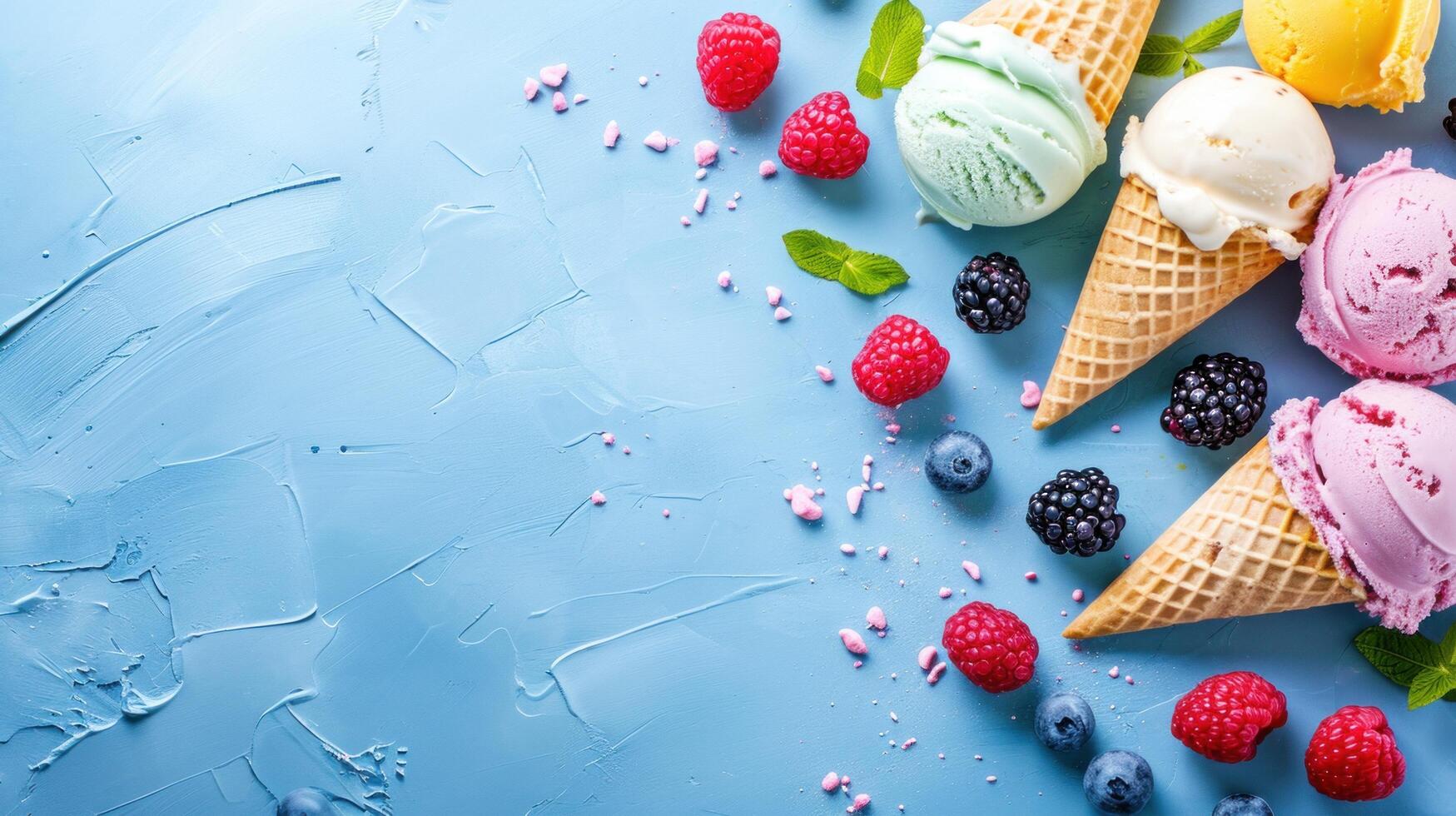 AI generated beautuful ice cream background with copy space photo