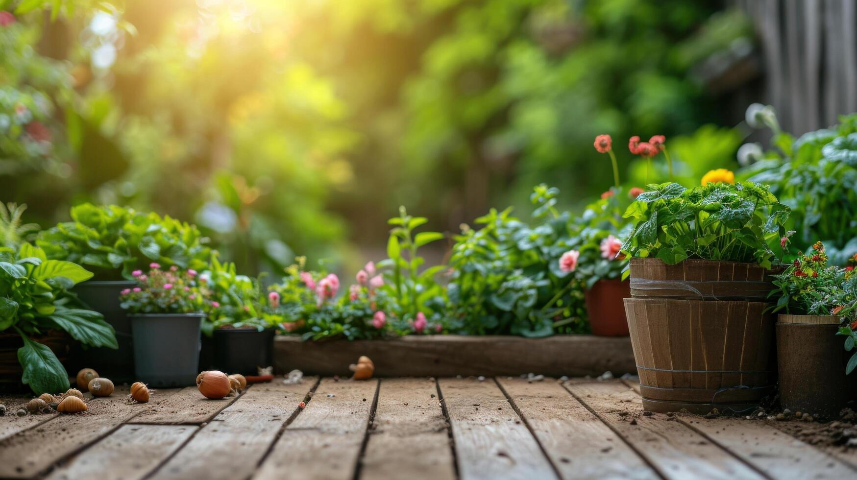 AI generated beautuful gardening background with copy space photo