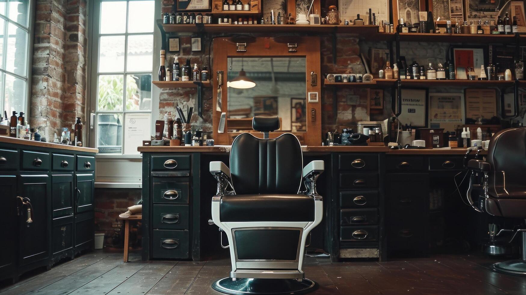 AI generated Barbershop advertisment background with copy space photo