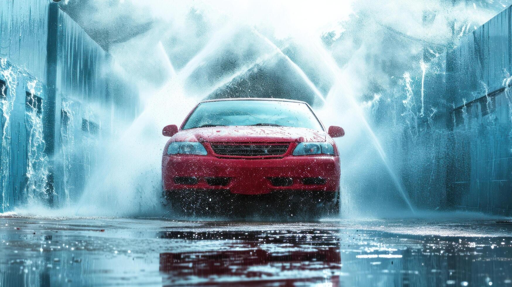 AI generated car washing advertisment background with copy space photo