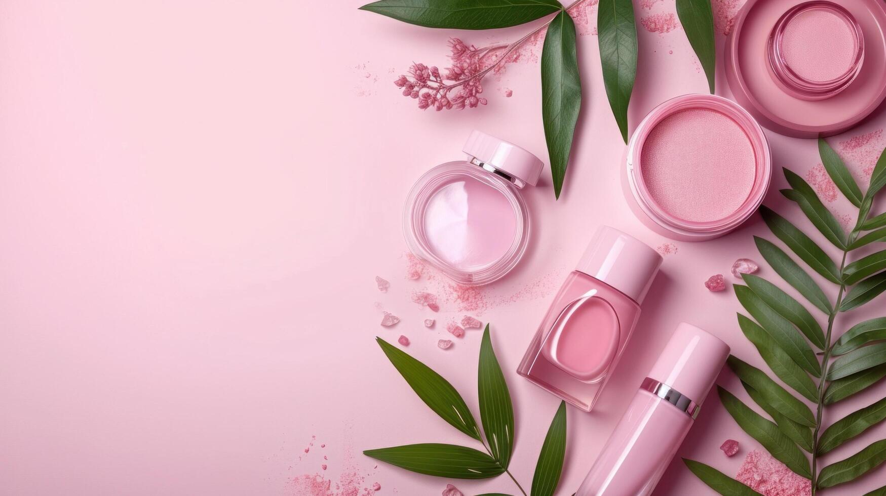 AI generated Cosmetics store advertisment background with copy space photo