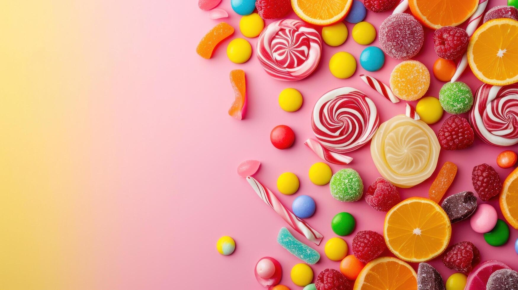 AI generated beautuful candies background with copy space photo