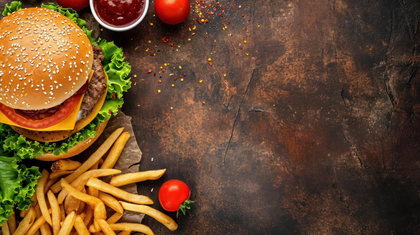 AI generated beautuful fast food background with copy space photo