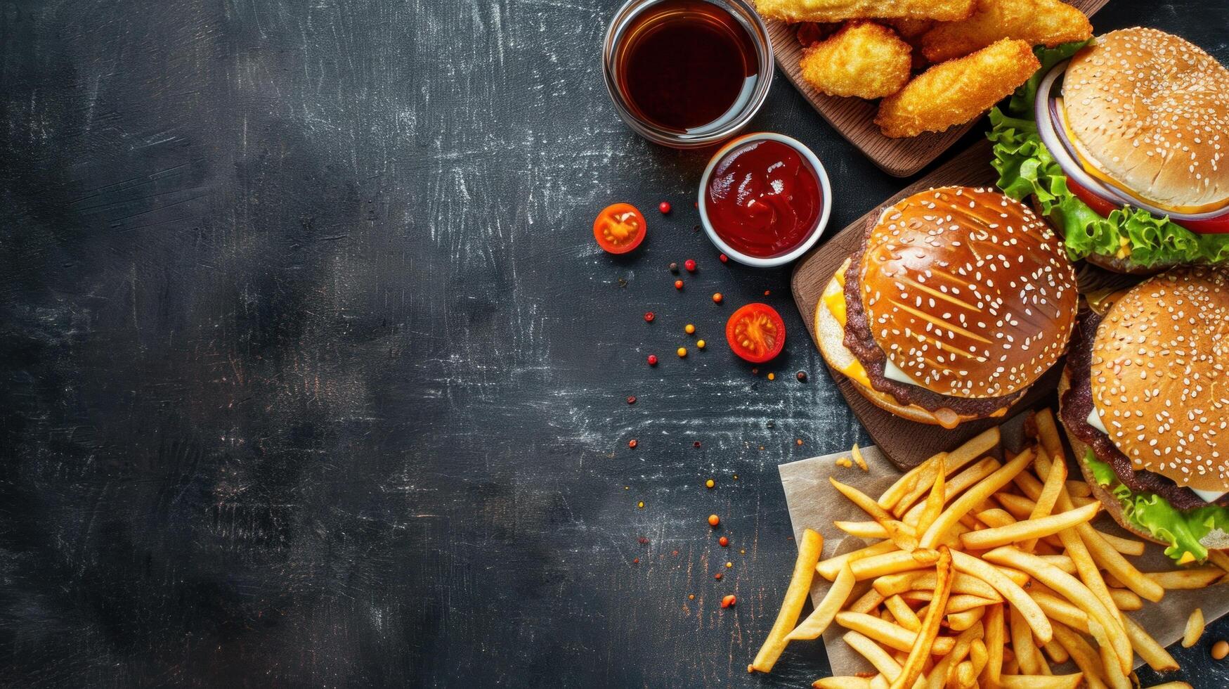 ai generado hermoso rápido comida antecedentes con Copiar espacio foto