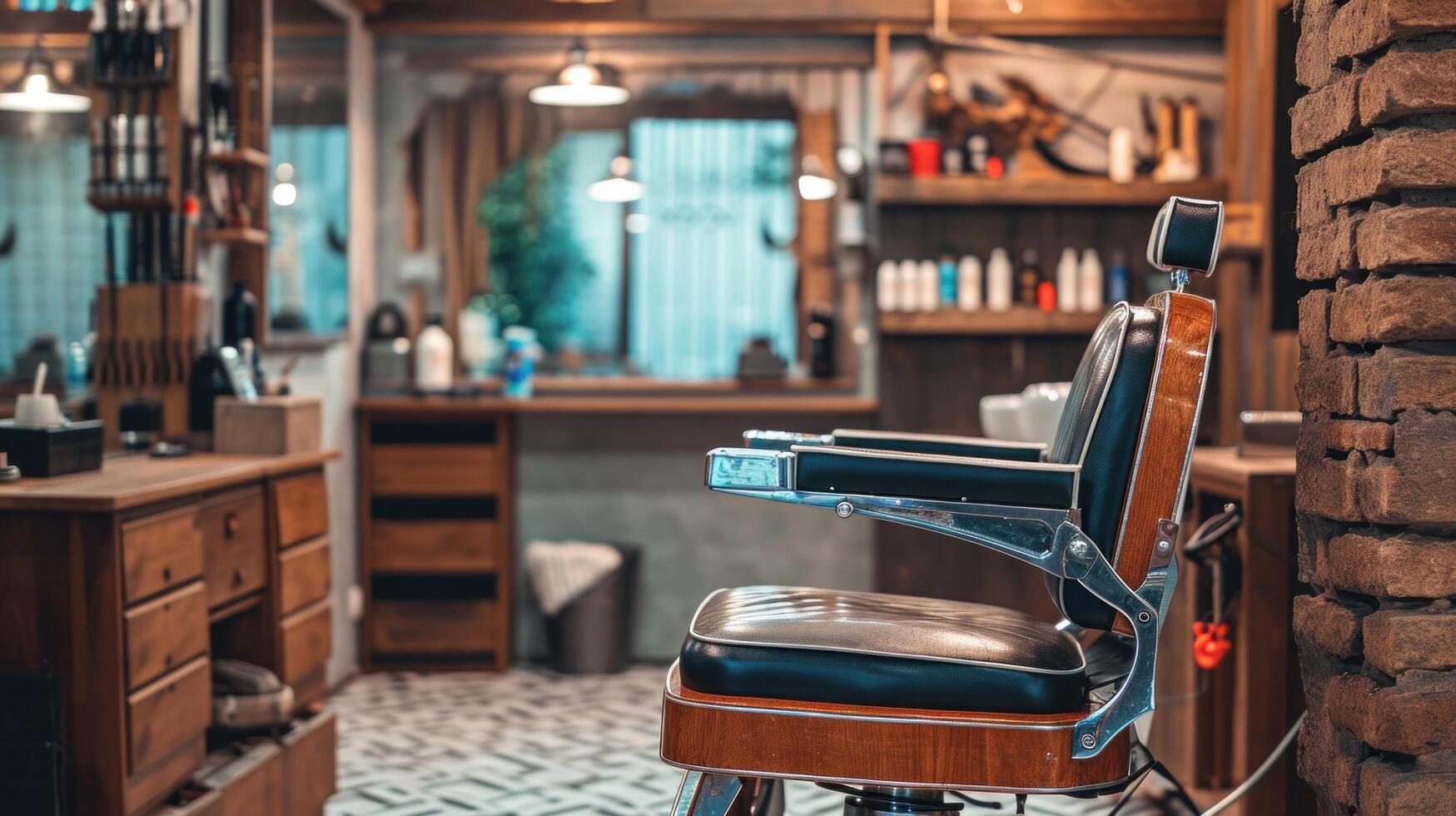 AI generated Barbershop advertisment background with copy space photo