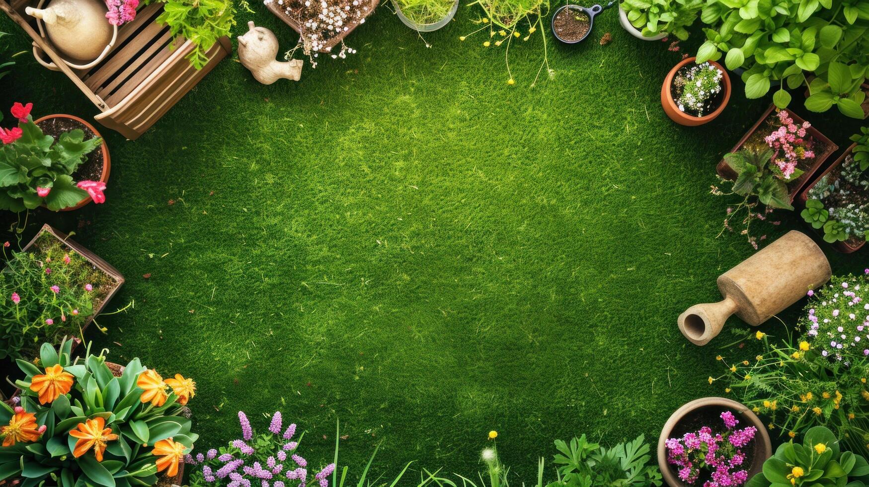 AI generated beautuful gardening background with copy space photo