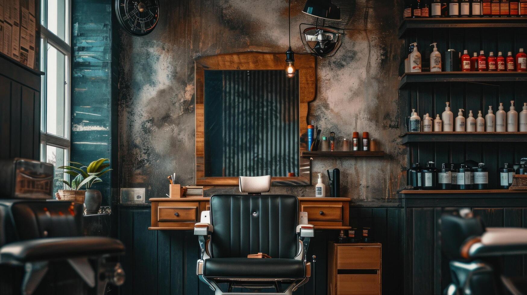 AI generated Barbershop advertisment background with copy space photo