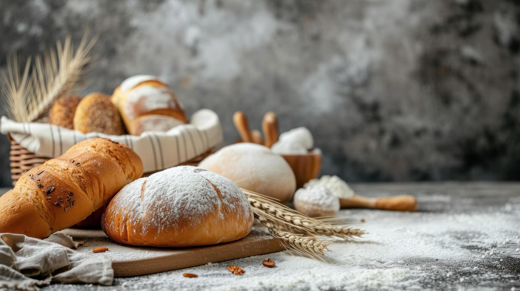 AI generated bakery advertisment background with copy space photo