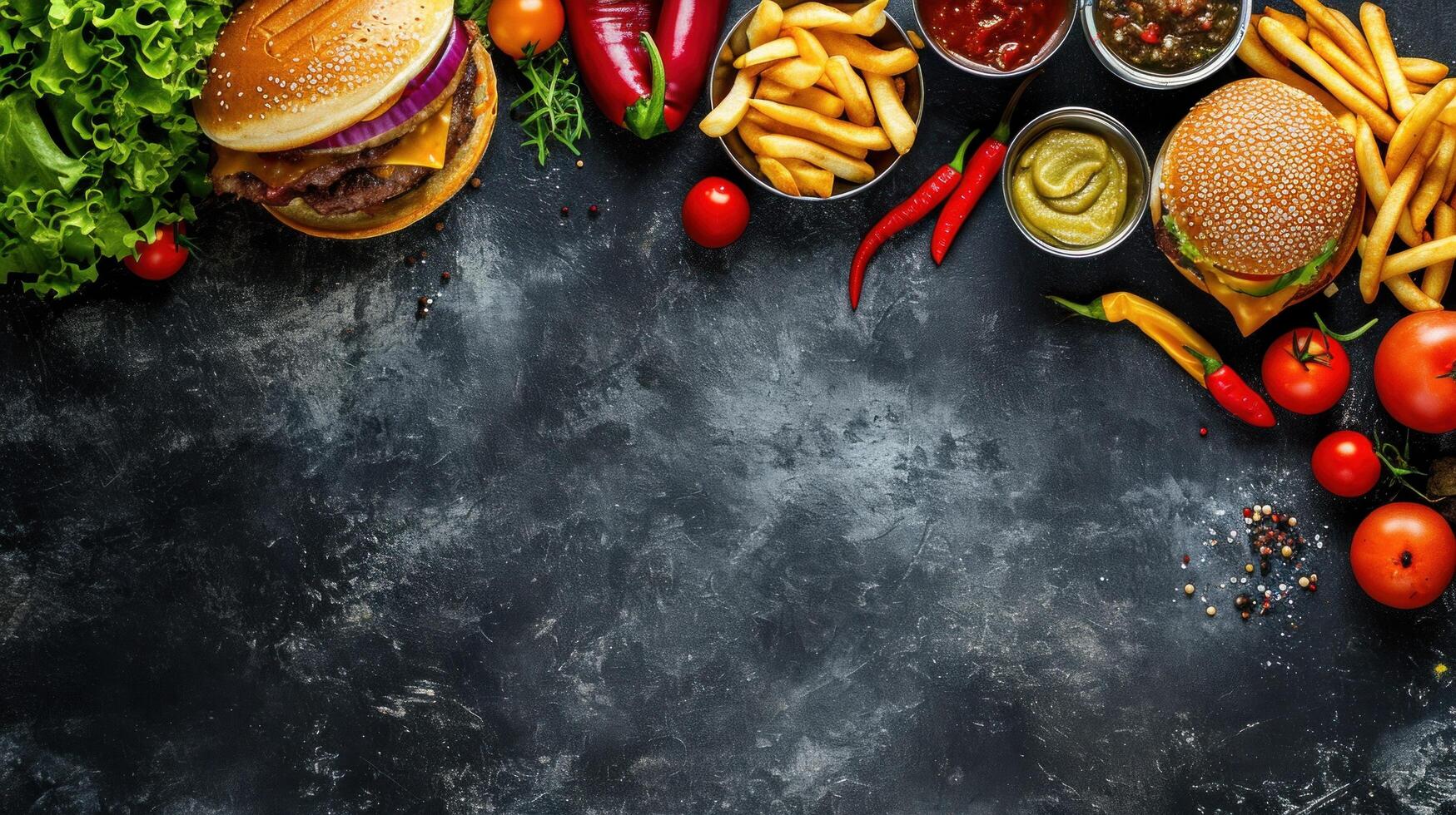 AI generated beautuful fast food background with copy space photo