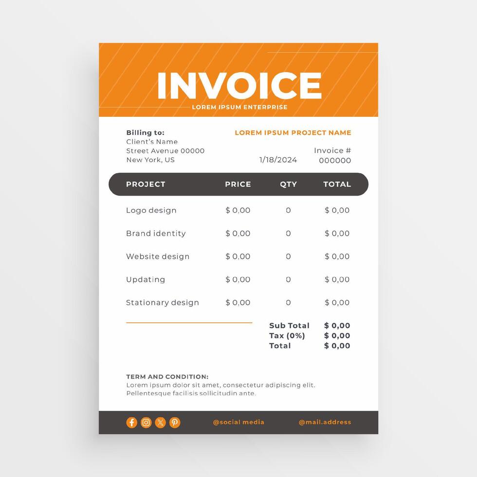minimalist invoice template vector design