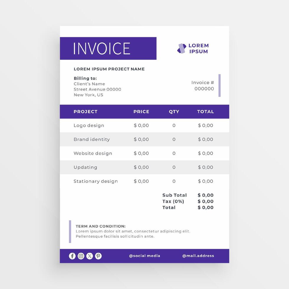 minimal blue invoice template vector design