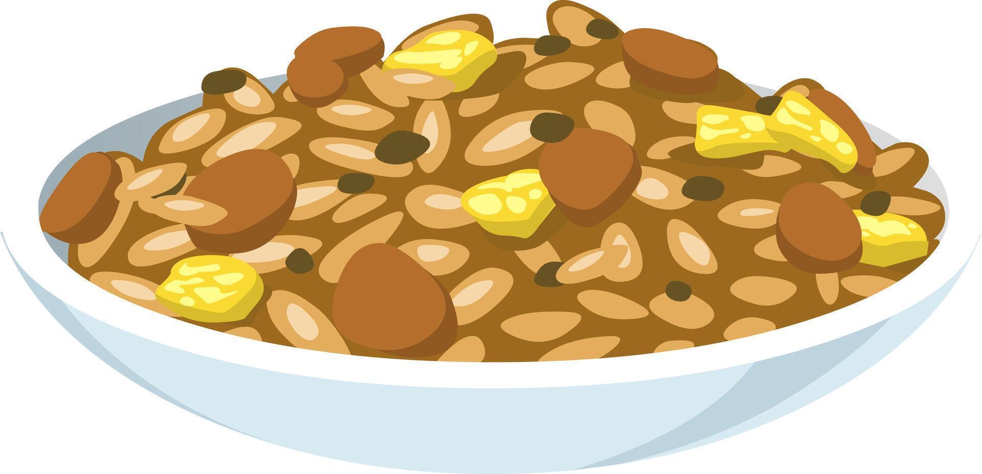 Illustration of a bowl of oatmeal with raisins and nuts vector