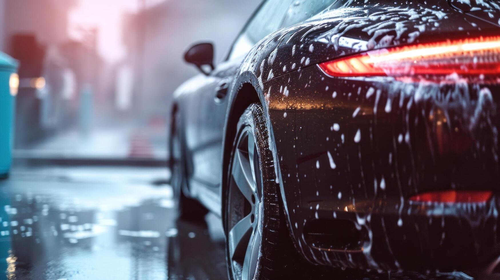 AI generated car washing advertisment background with copy space photo