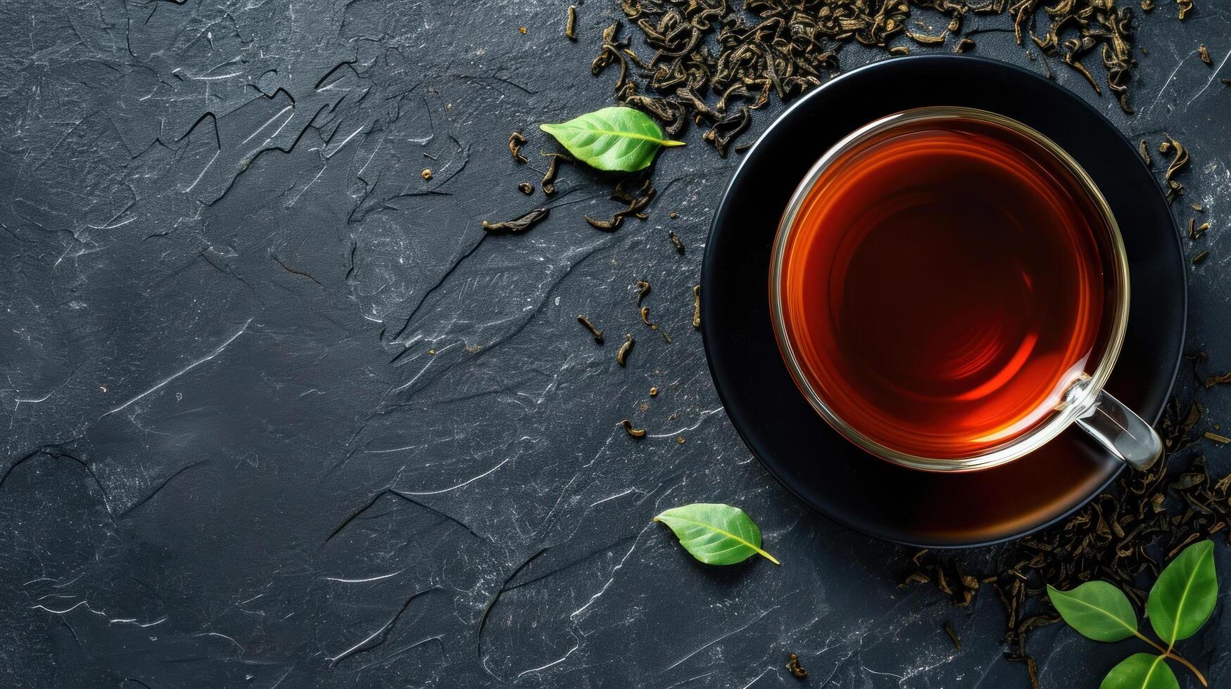 AI generated Black tea advertisment background with copy space photo