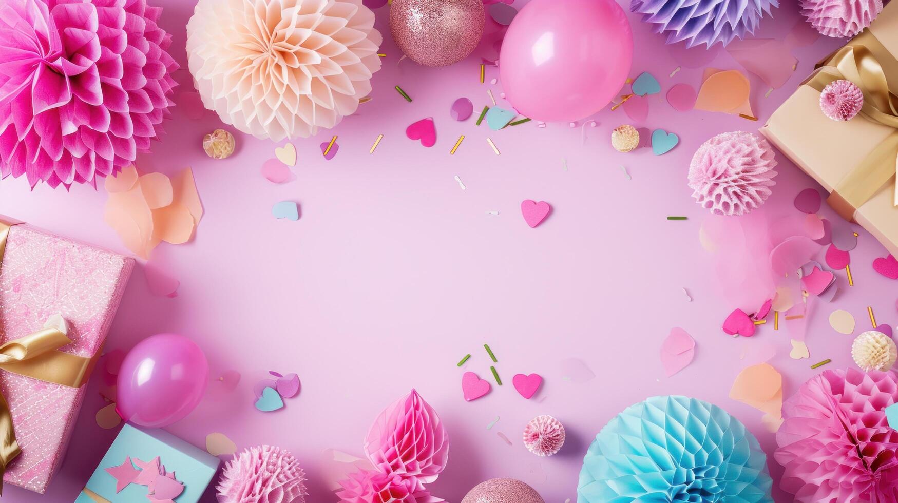 AI generated beautuful birthday party background with copy space photo