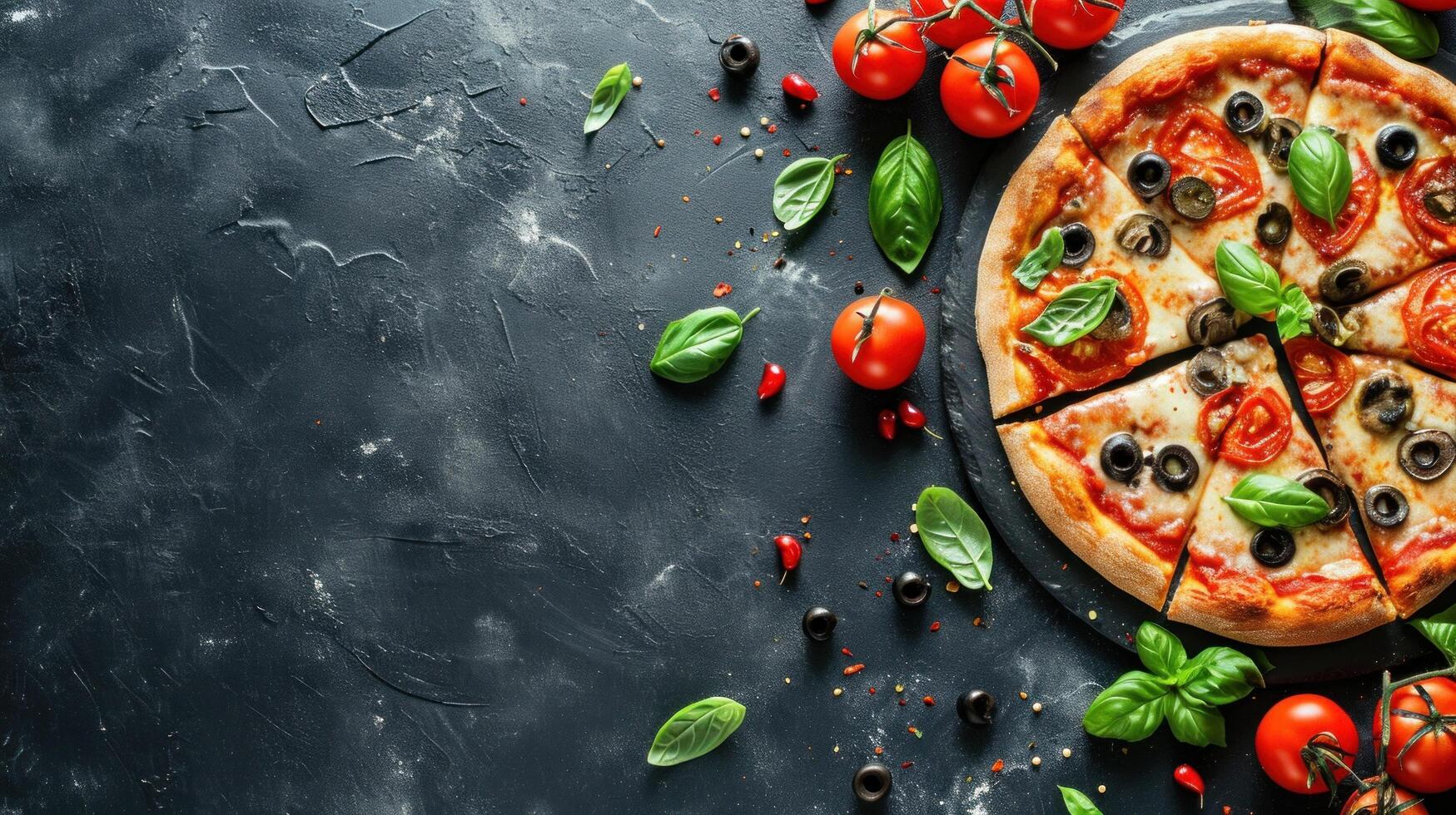 AI generated beautuful pizza background with copy space photo