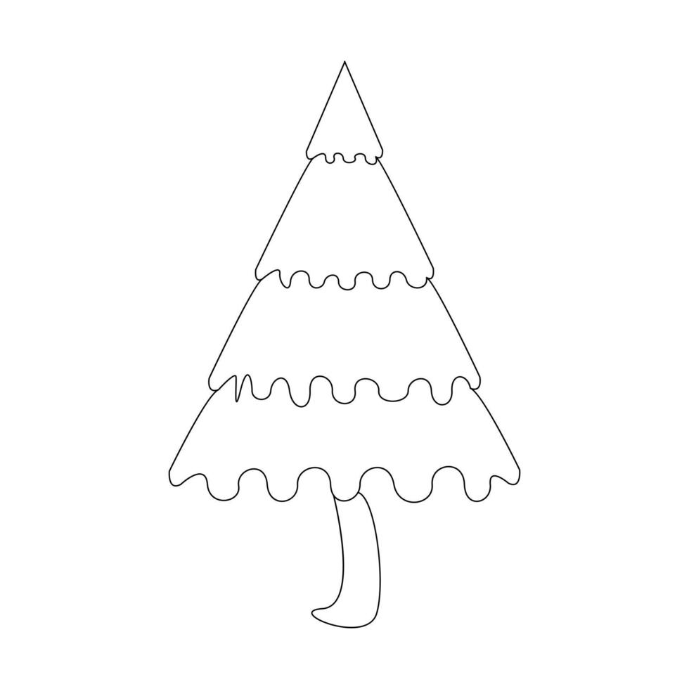 Vector continuous one line drawing of Christmas tree isolated on white background and minimal art illustration