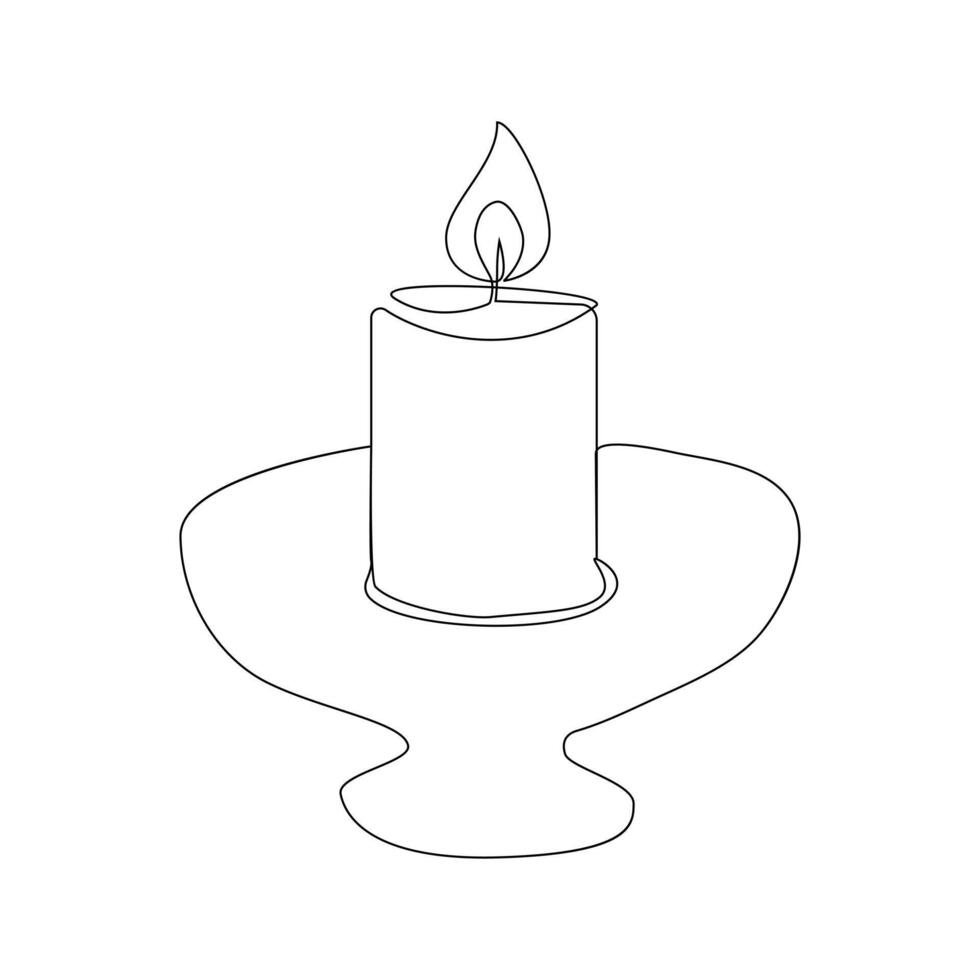Vector burning fire candle continuous one line drawing isolated on white background illustration and minimalist