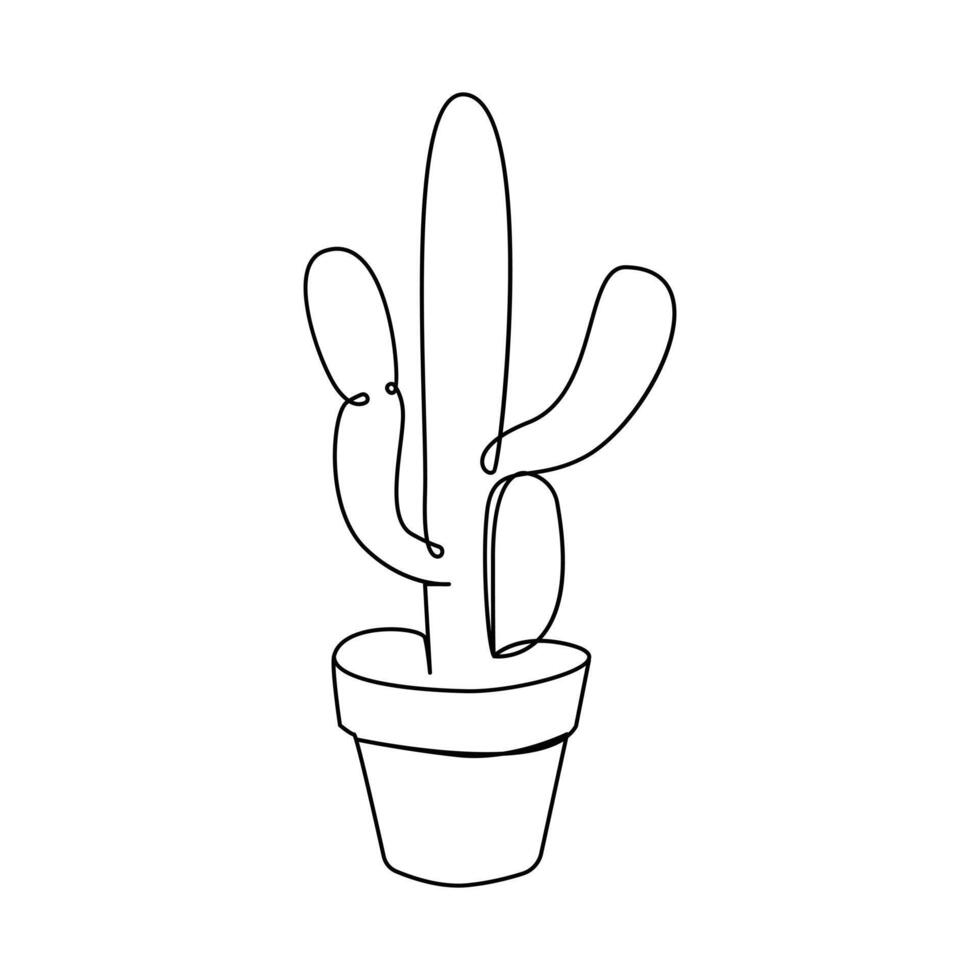 Vector art cactus plant continuous one line  illustration isolated on white background minimalist drawing