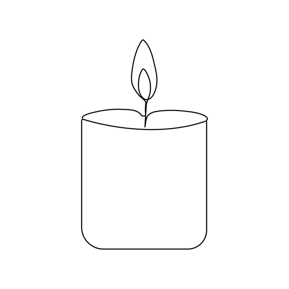 Vector burning fire candle continuous one line drawing isolated on white background illustration and minimalist