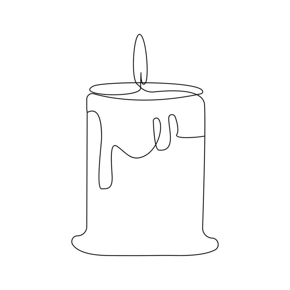 Vector burning fire candle continuous one line drawing isolated on white background illustration and minimalist