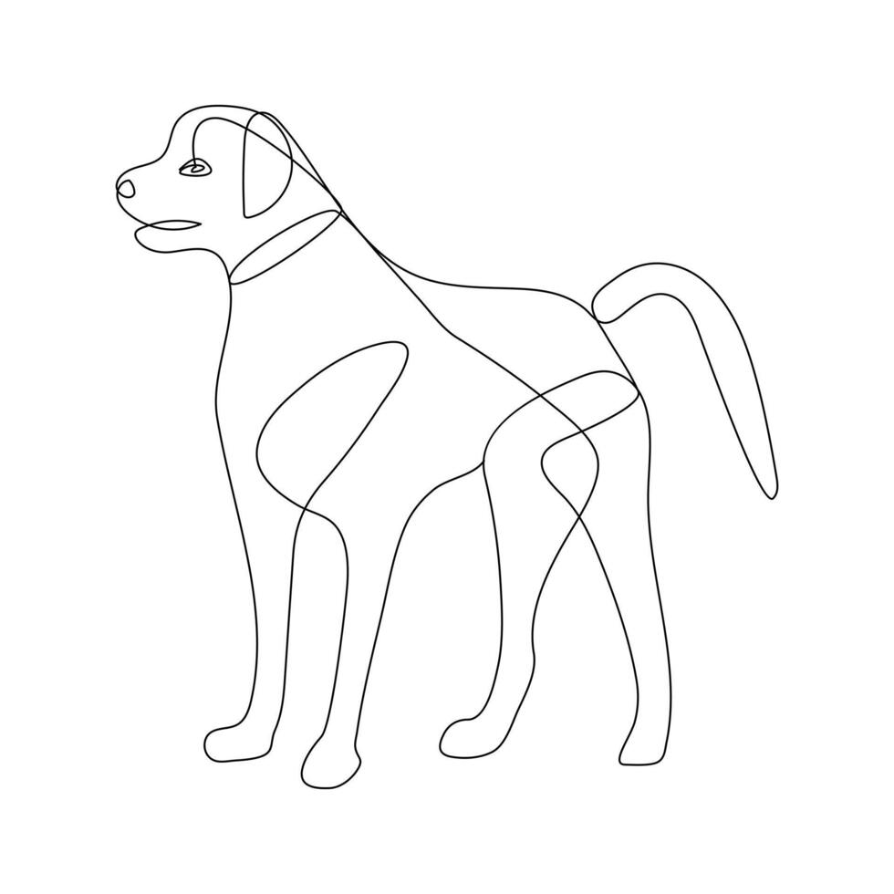 Vector dog pet animal continuous one line art silhouette drawing isolated on white background