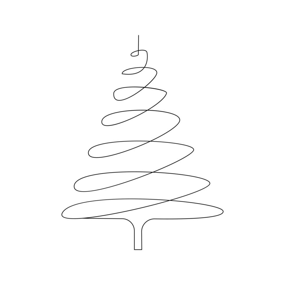 Vector continuous one line drawing of Christmas tree isolated on white background and minimal art illustration