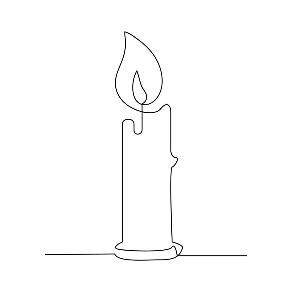 Vector burning fire candle continuous one line drawing isolated on white background illustration and minimalist