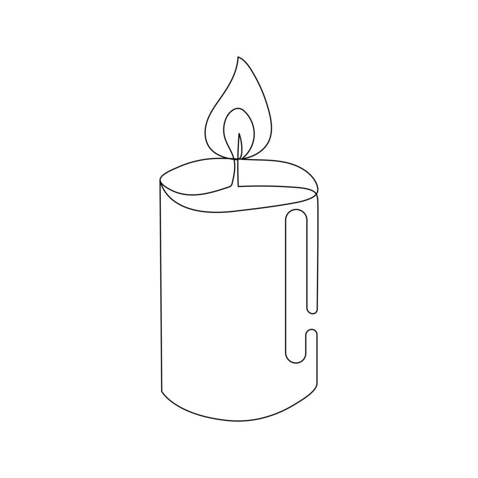 Vector burning fire candle continuous one line drawing isolated on white background illustration and minimalist