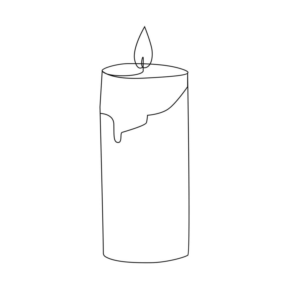 Vector burning fire candle continuous one line drawing isolated on white background illustration and minimalist