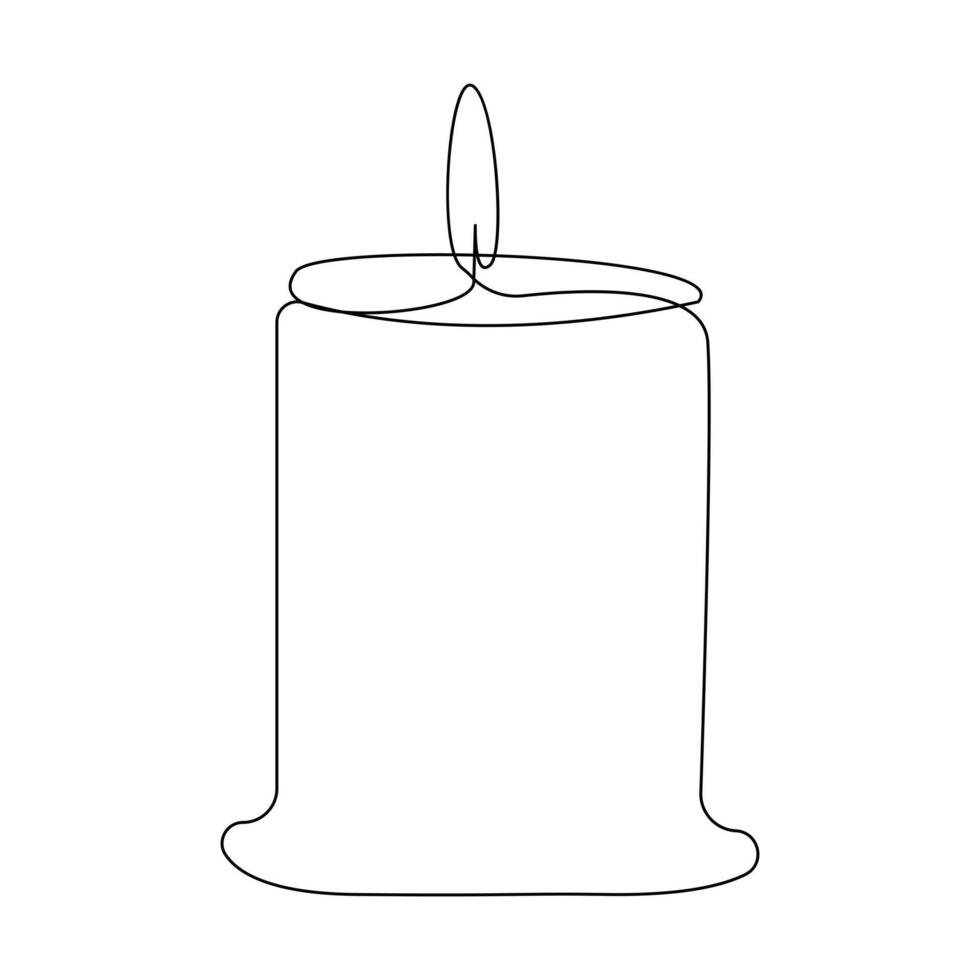 Vector burning fire candle continuous one line drawing isolated on white background illustration and minimalist