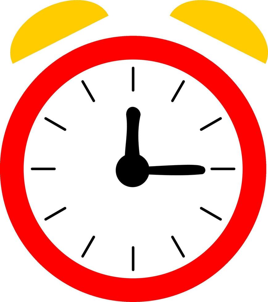 Clock illustration with red and yellow color. Vector icon